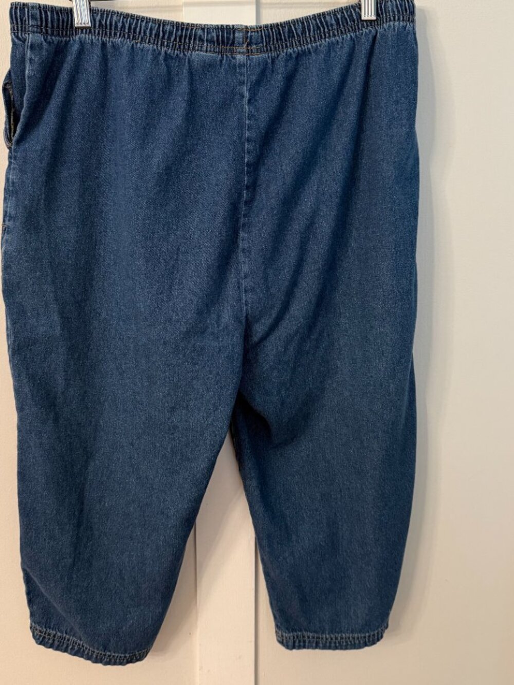 Vintage Cotton Blue Denim Elastic Drawstring Waist Capri Jean XL summer classic - Picture 2 of 10